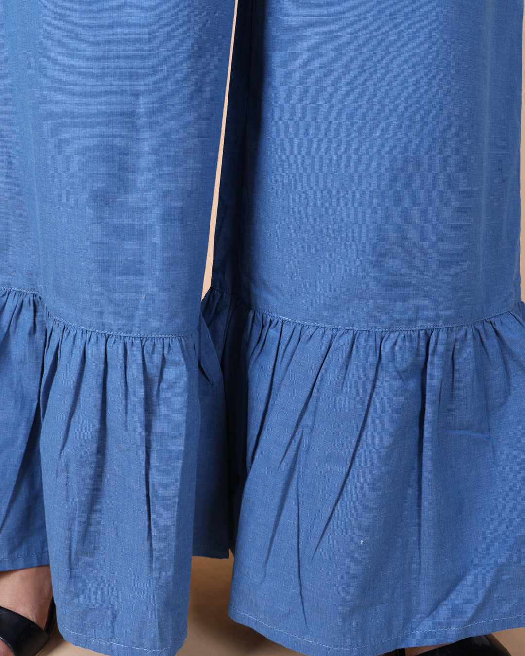 Gathered Hem Cotton Blue Pant