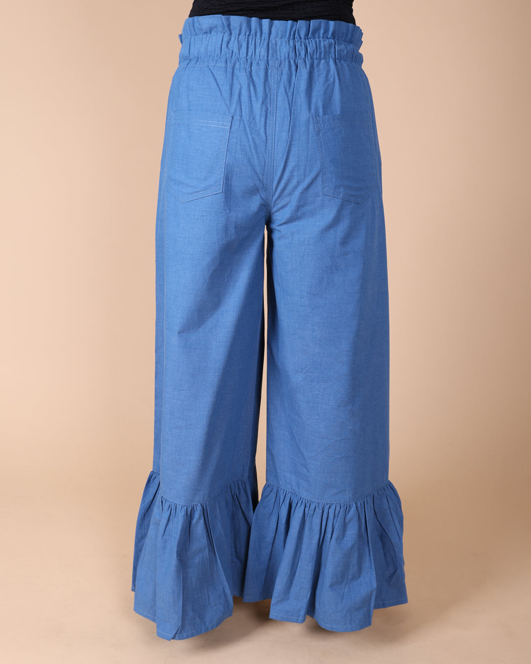 Gathered Hem Cotton Blue Pant