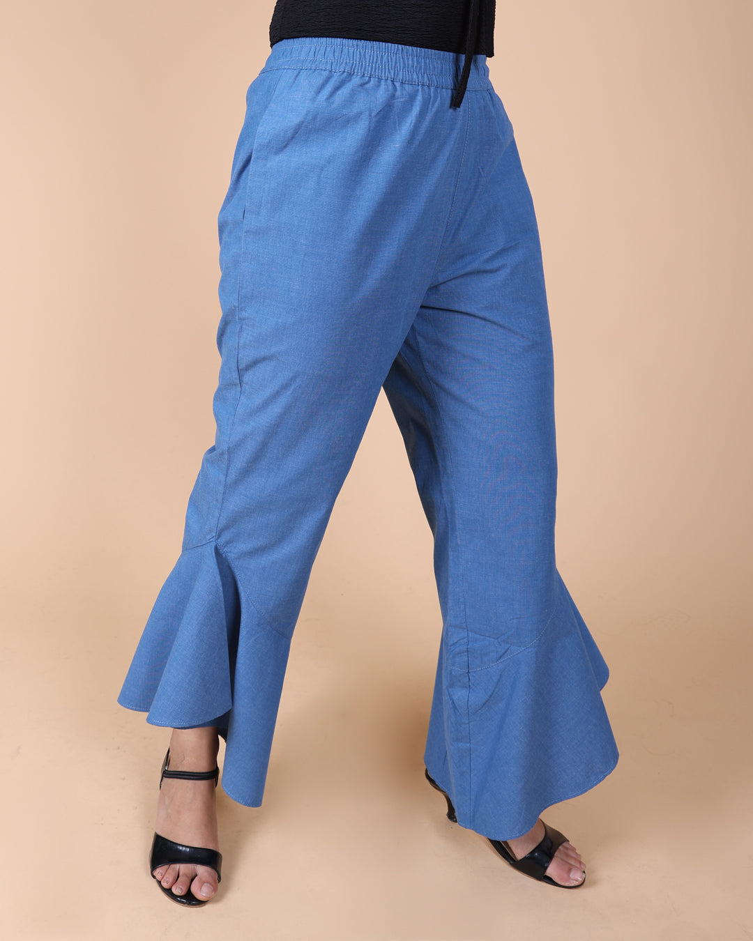 Flayered Hem Cotton Blue Pant