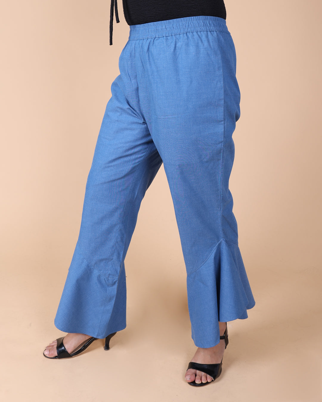 Flayered Hem Cotton Blue Pant