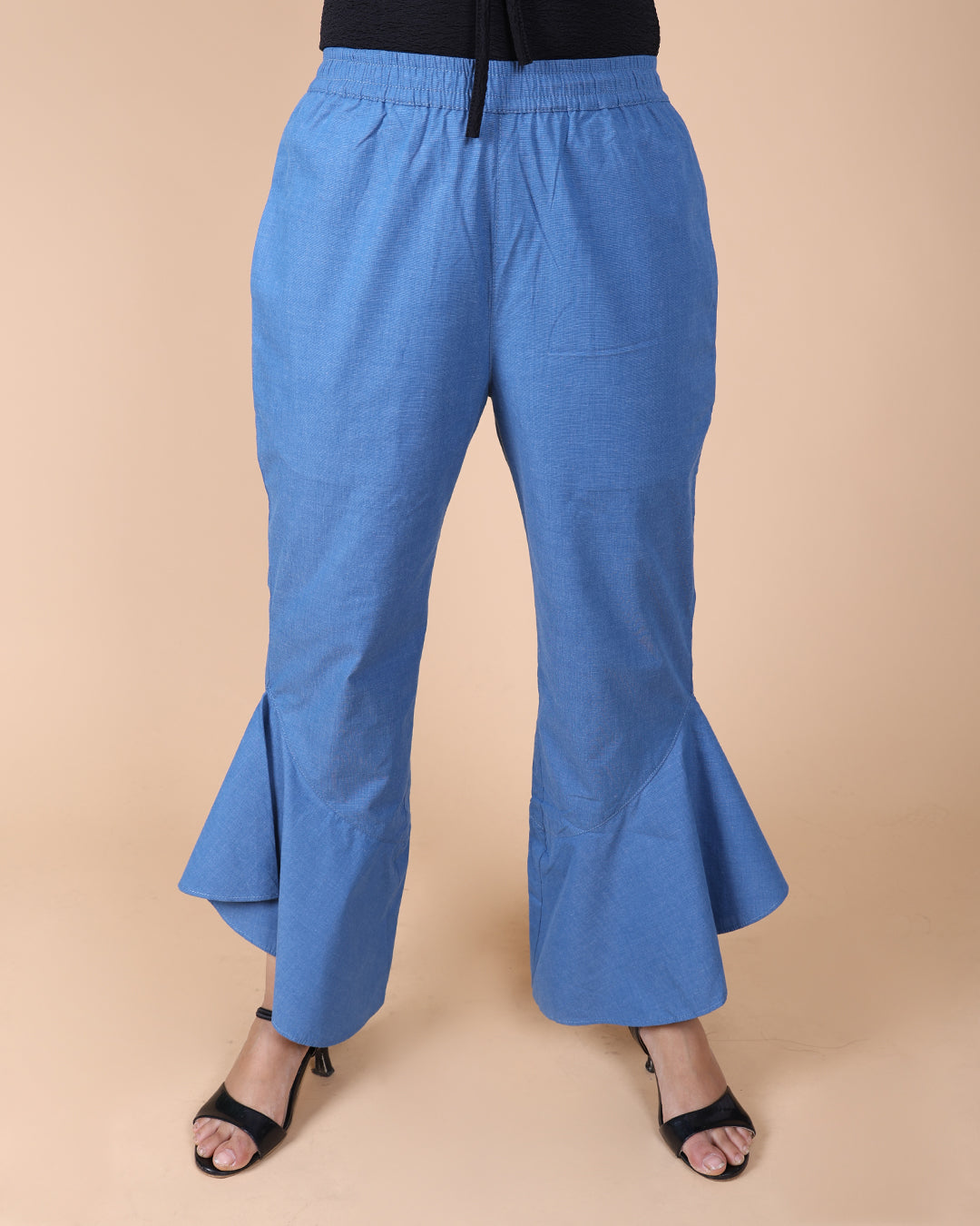 Flayered Hem Cotton Blue Pant