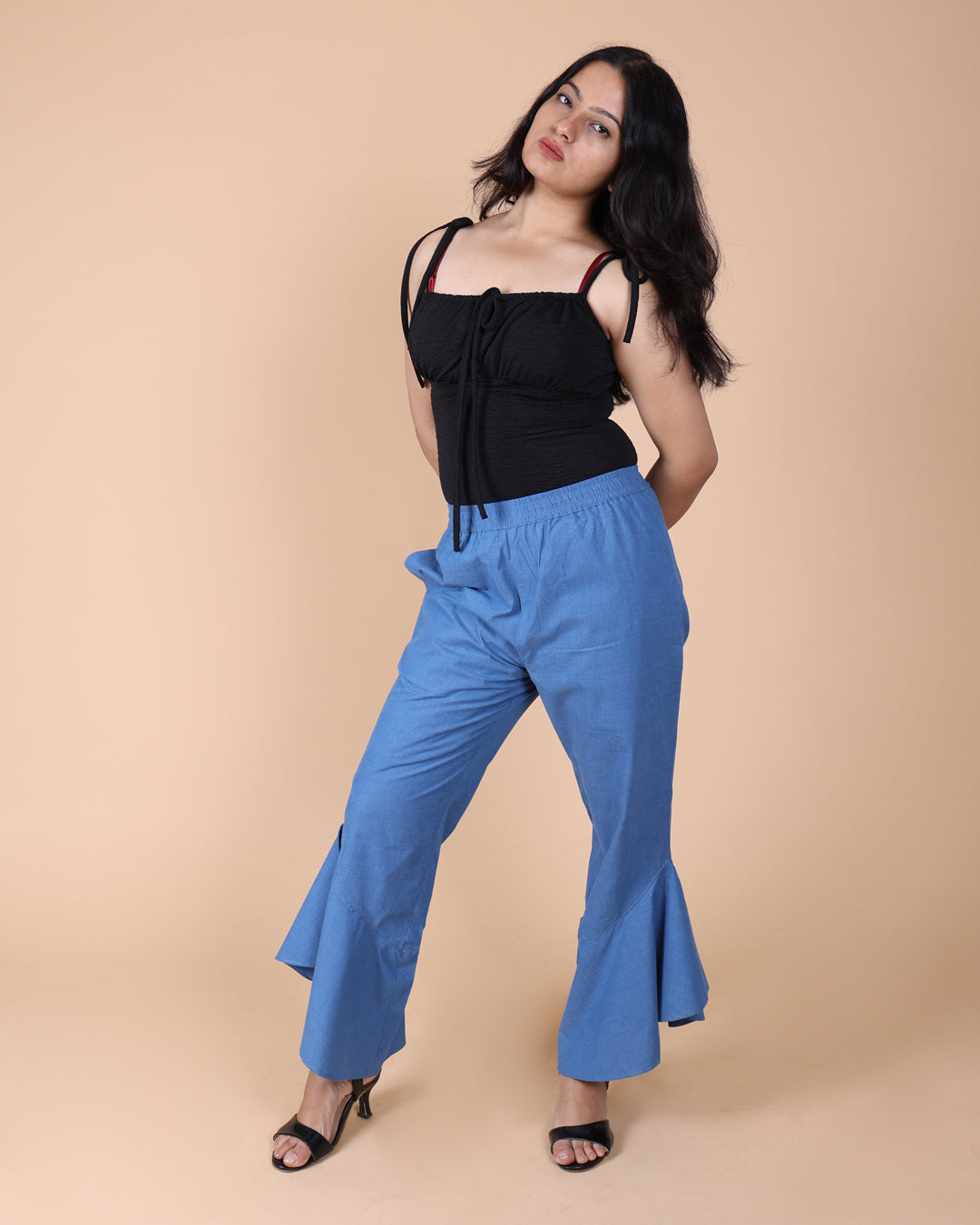 Flayered Hem Cotton Blue Pant