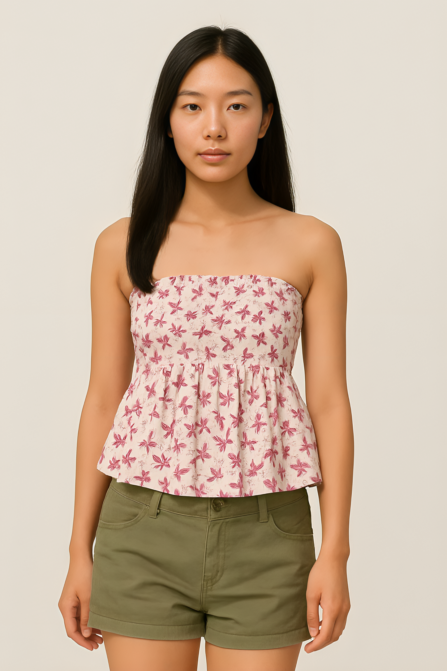 Floral Smocked Strapless Peplum Top