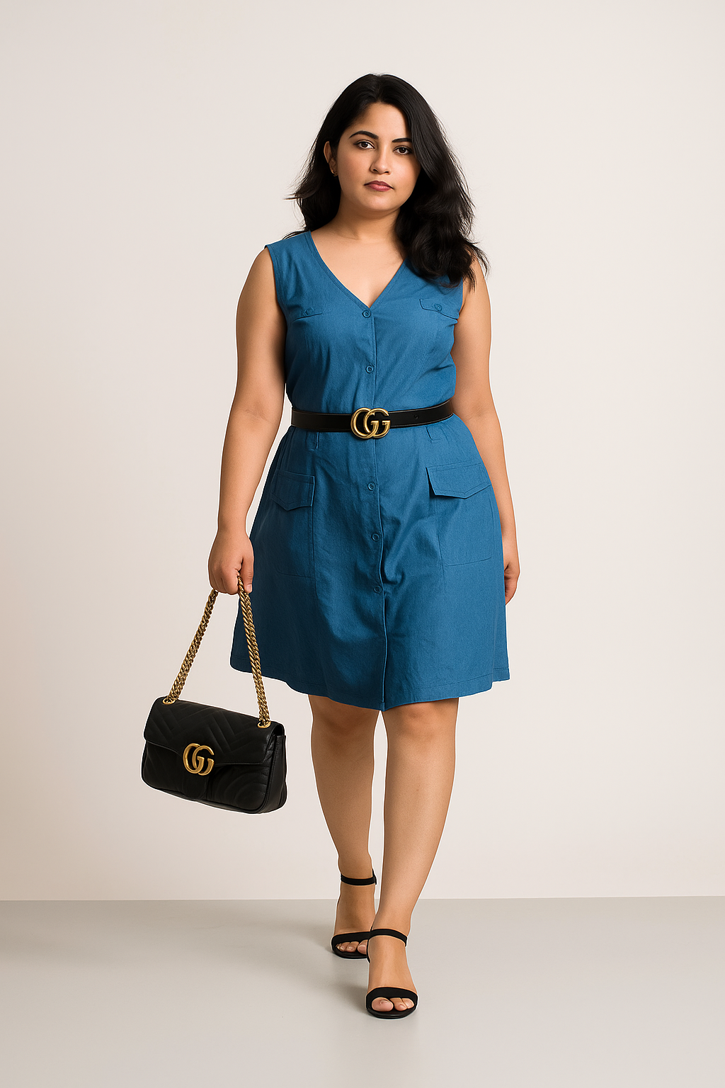 Classic Sleeveless Button-Down Denim Dress