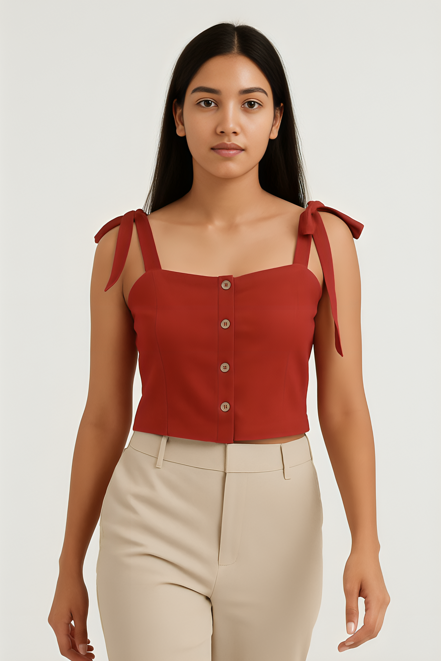 Rust Red Tie-Shoulder Crop Top