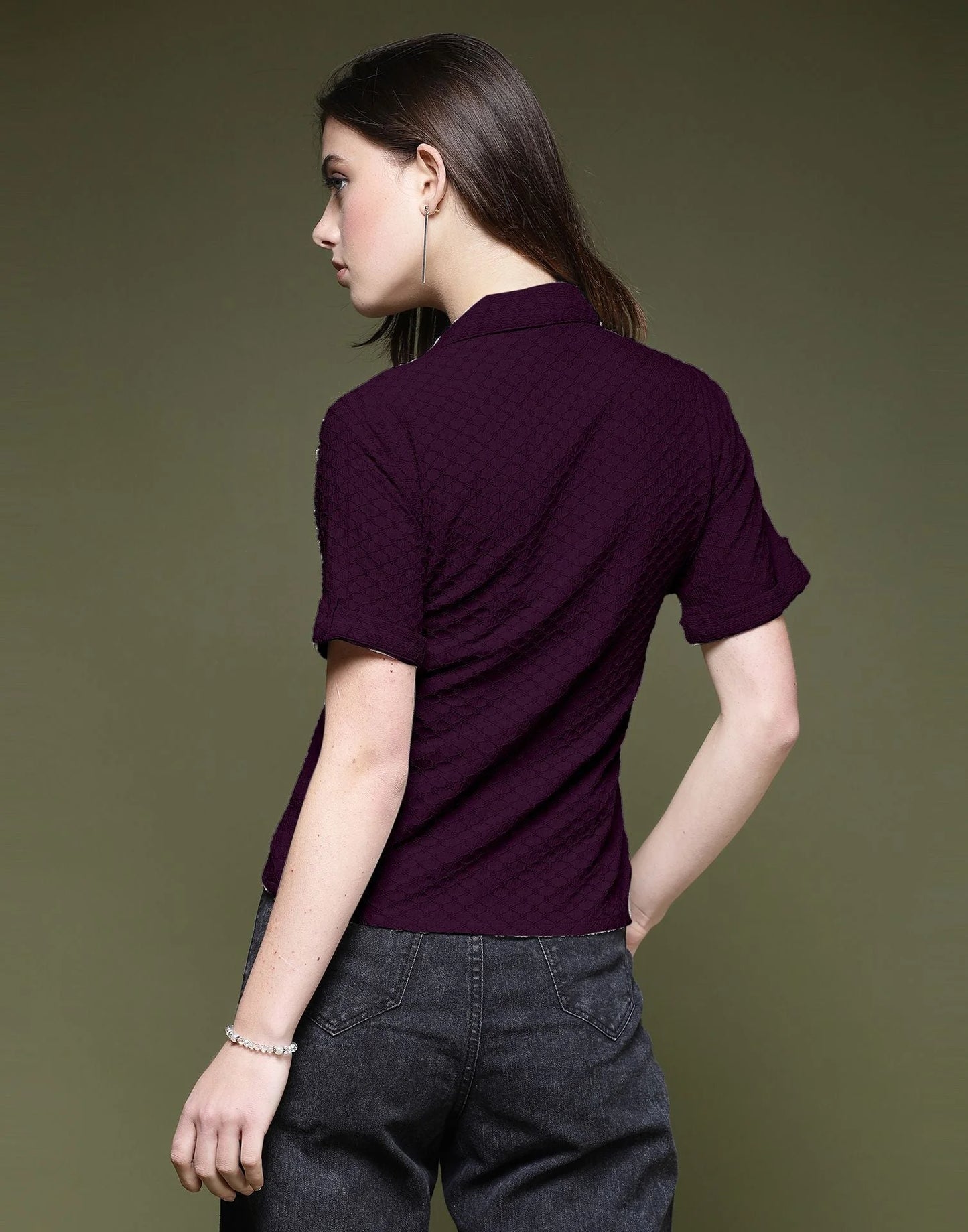 Classic Wine Lycra Plain Shirt