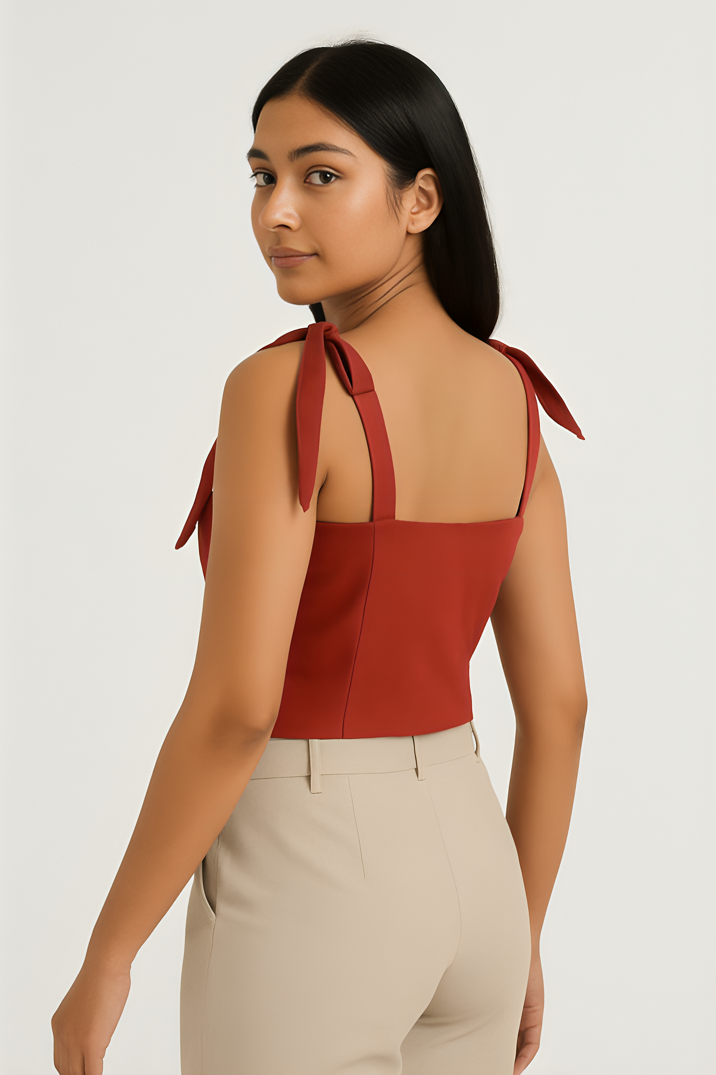 Rust Red Tie-Shoulder Crop Top